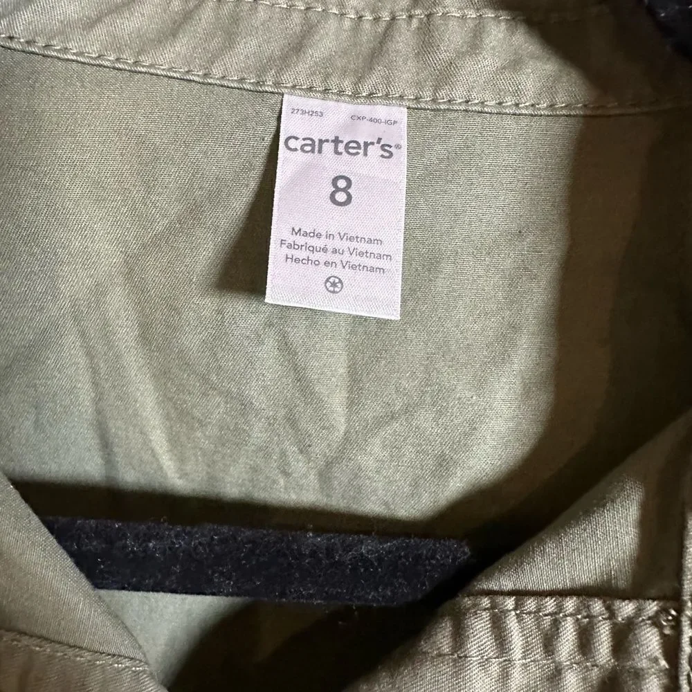 EUC Carters Girls Army Green Long Sleeve Button Shacket Shirt Top Jacket- Size 8